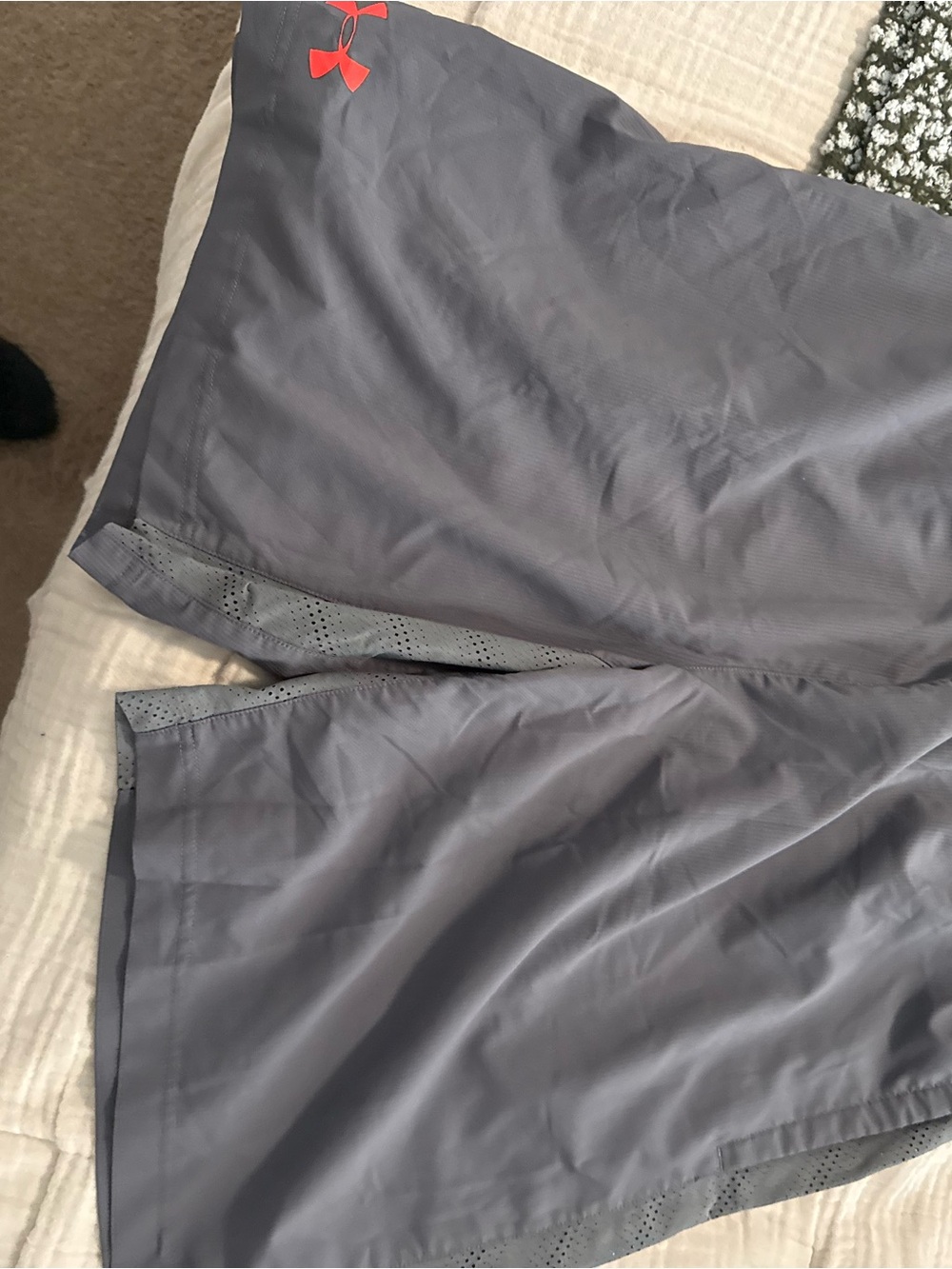 Under Armour Gray Athletic Shorts with Red Logo